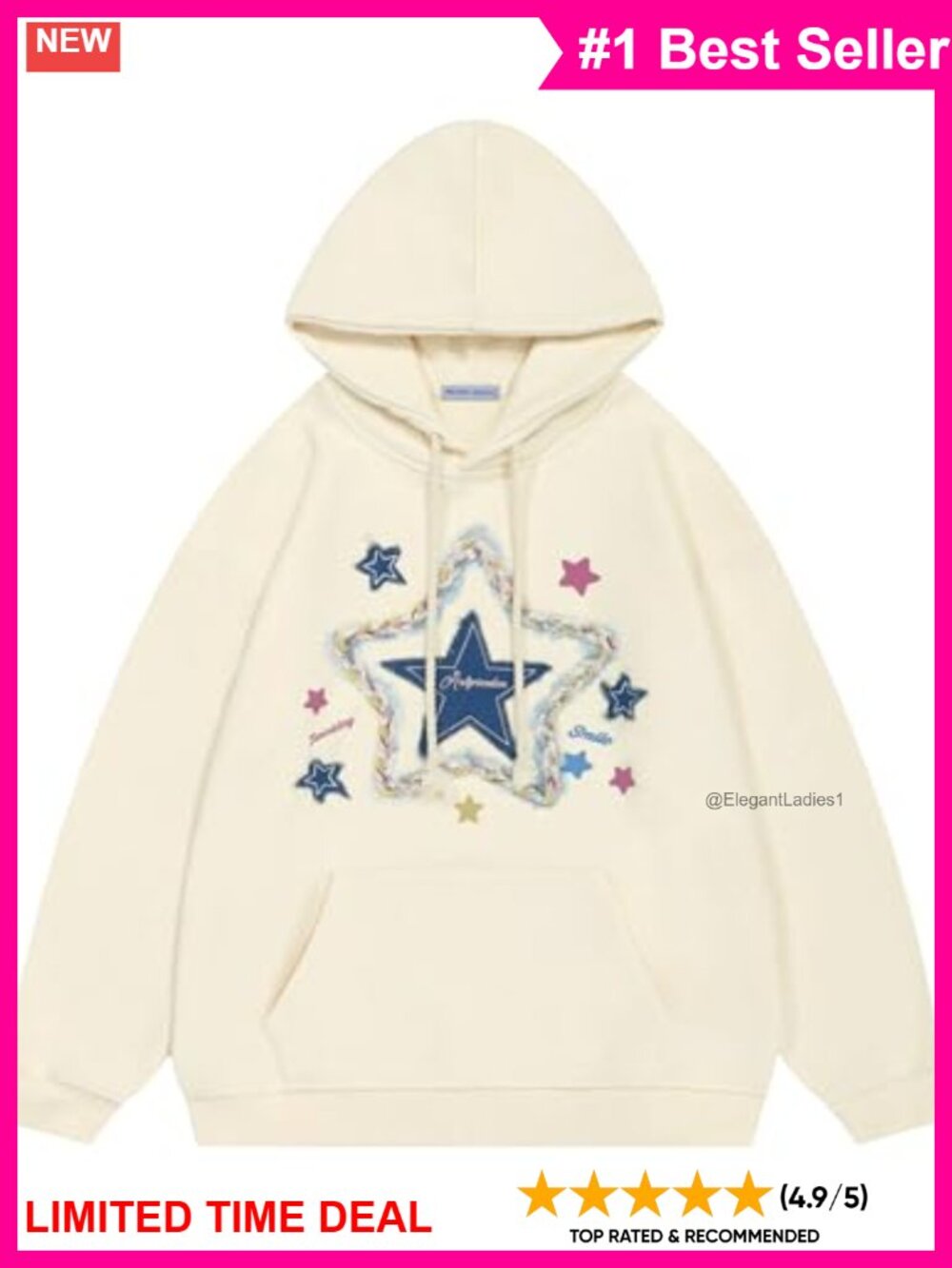 Oversized Star Graphic Fleece Hoodie Pullover Streetwear Pocket